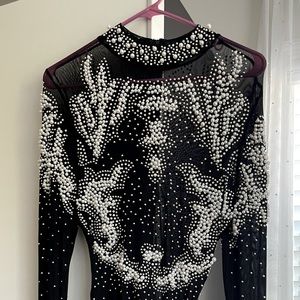 Windsor Mesh Jewel/ Rhinestone / Pearl Detail Bodysuit Size M
